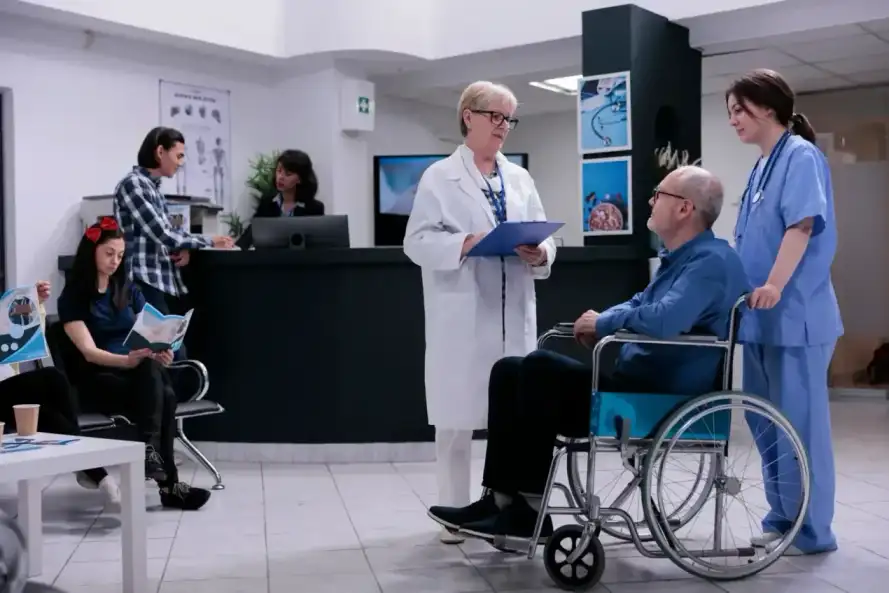 Healthcare provider interacting with a patient in a comfortable setting